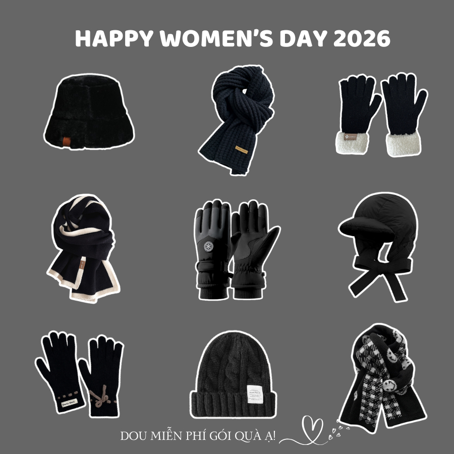 Combo Khăn Len Cashmere Quàng Cổ, Găng Tay Và Mũ Len Unisex Tone Đen Huyền Bí QUÀ TẶNG QUỐC TẾ PHỤ NỮ 2026 - Mã TH002