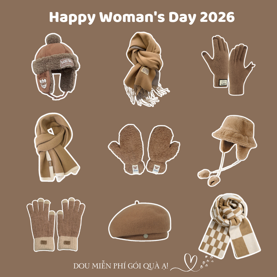 Combo Khăn Len Cashmere Quàng Cổ, Găng Tay Và Mũ Len Unisex Tone Nâu Cổ Điển QUÀ TẶNG QUỐC TẾ PHỤ NỮ 2026 - Mã TH004