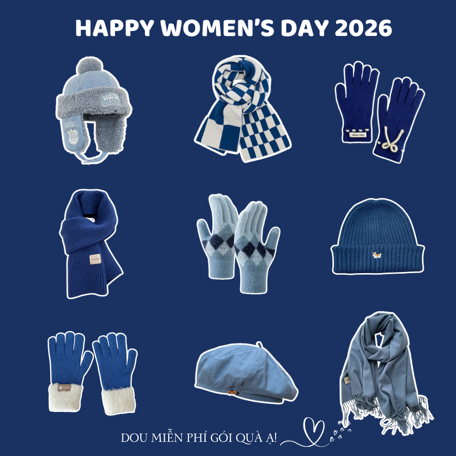 Combo Khăn Len Cashmere Quàng Cổ, Găng Tay Và Mũ Len Tone Xanh Dương Tinh Tế QUÀ TẶNG QUỐC TẾ PHỤ NỮ 2026 - Mã TH006