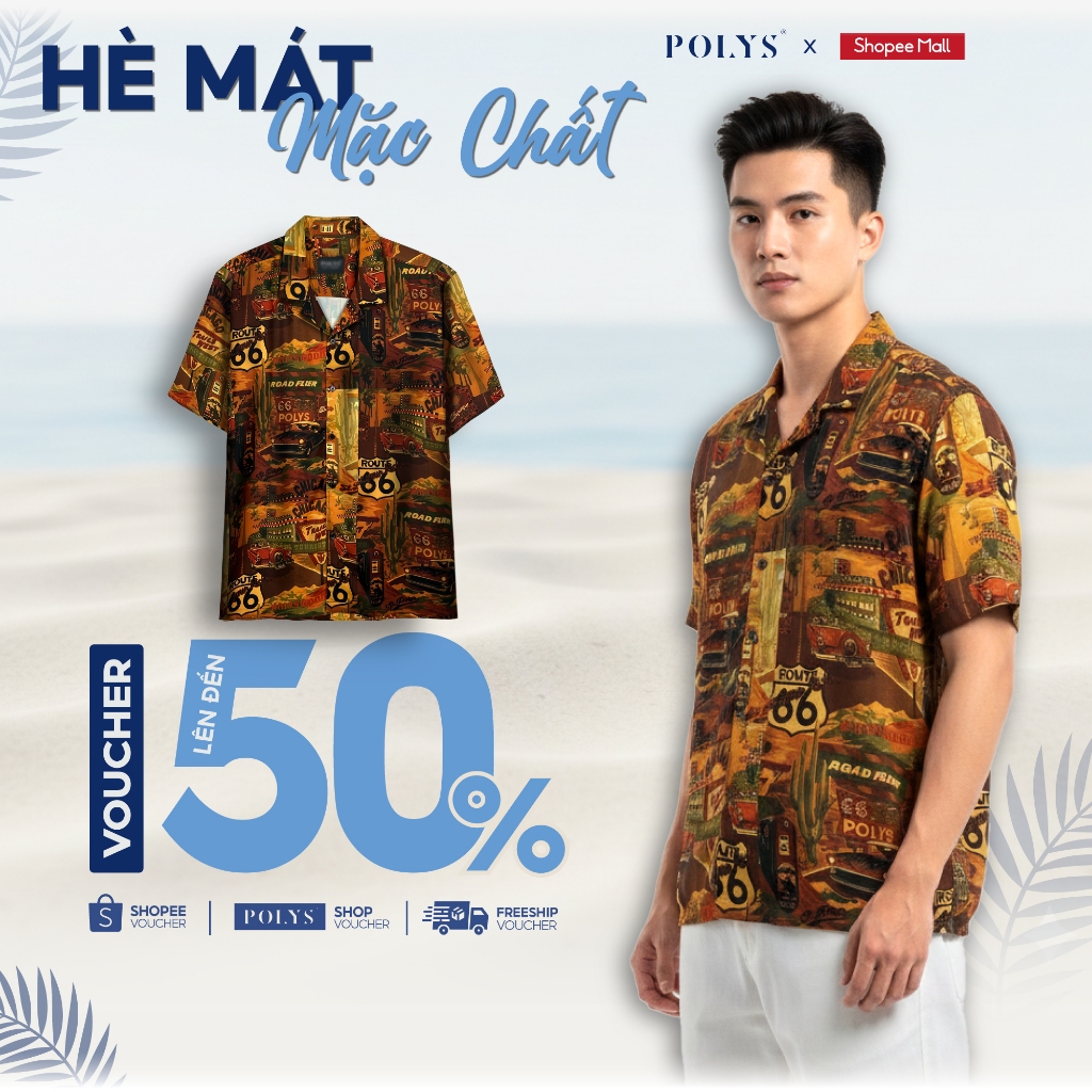 SALE HÈ Áo Sơ Mi Họa Tiết Ngắn Tay Nam POLYS Lụa Mango Không Nhăn Mềm Mịn Co Giãn 4 Chiều. MAX FLARE