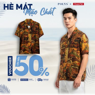 SALE HÈ Áo Sơ Mi Họa Tiết Ngắn Tay Nam POLYS Lụa Mango Không Nhăn Mềm Mịn Co Giãn 4 Chiều. MAX FLARE