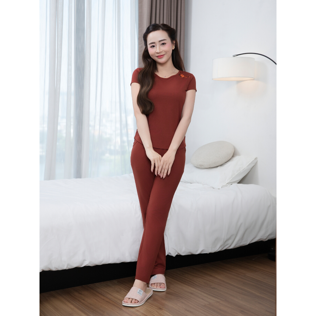 Bộ mặc nhà Wonner by WINNY cotton CVC, Set đồ nữ thun co giãn xuân hè quần dài tay cộc dáng ôm 2MNCV