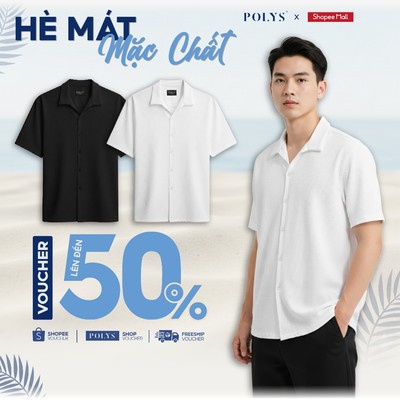 SALE HÈ Áo Sơ Mi Nam Trắng Đen POLYS Chất Square Silk Co Giãn 2 Chiều, Sơ Mi VELVET