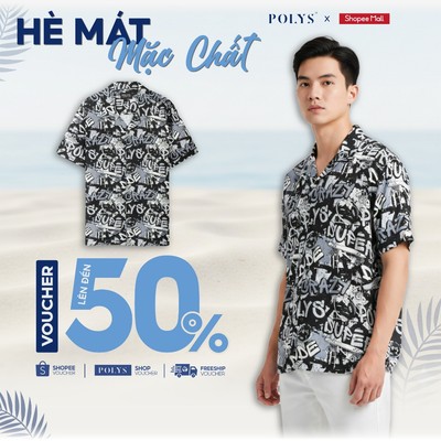 SALE HÈ Áo sơ mi nam POLYS, Vải Lụa co giãn 4 chiều, mềm mịn, thoáng khí, họa tiết CRAZY DUDE
