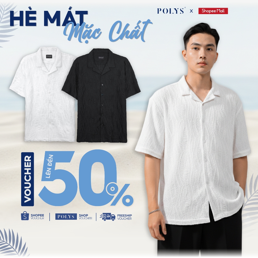 SALE HÈ Áo sơ mi nam POLYS Vải Thun Dệt Herringbone mềm mịn. Áo sơ mi nam CLASSIC WAVE