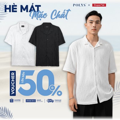 SALE HÈ Áo sơ mi nam POLYS Vải Thun Dệt Herringbone mềm mịn. Áo sơ mi nam CLASSIC WAVE