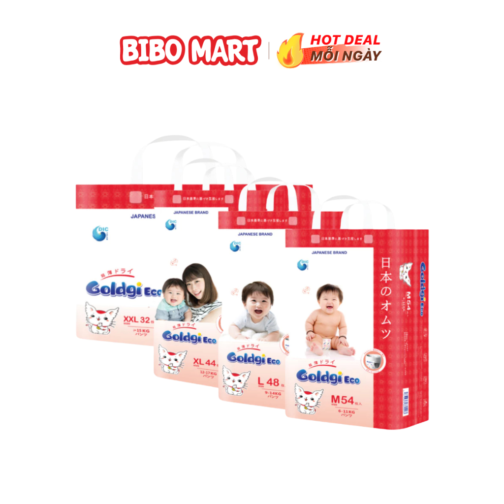 Bỉm Quần Goldgi Eco Nhật Bản Mềm Mại Thấm Hút Tốt An Toàn Cho Làn Da Bé size M L XL XXL - Bibo Mart