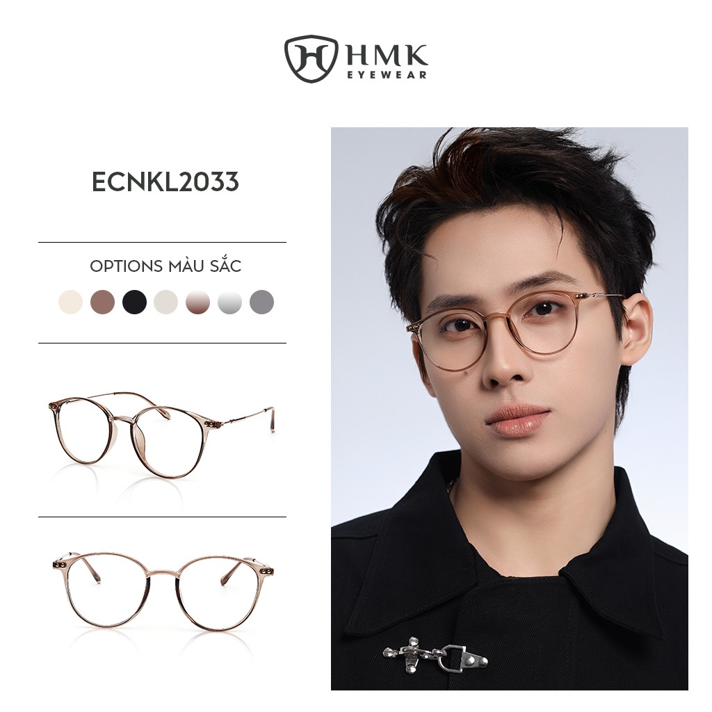 Mắt Kính Tròn HMK Eyewear Nhựa Dẻo Càng Kim Loại Thời Trang Nam Nữ Có Thể Thay Cận - ECNKL2033