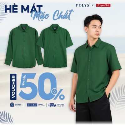 SALE HÈ Áo sơ mi nam vải FOS POLYS. Chất vải thoáng khí, thấm hút tốt. ÁO FOS XANH LÁ