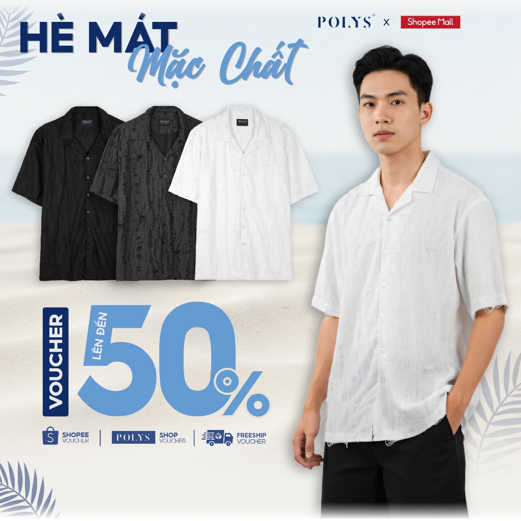 SALE HÈ Áo sơ mi nam POLYS Vải Linen Wash Rách Thoáng Khí Áo sơ mi tay ngắn RAWLAND