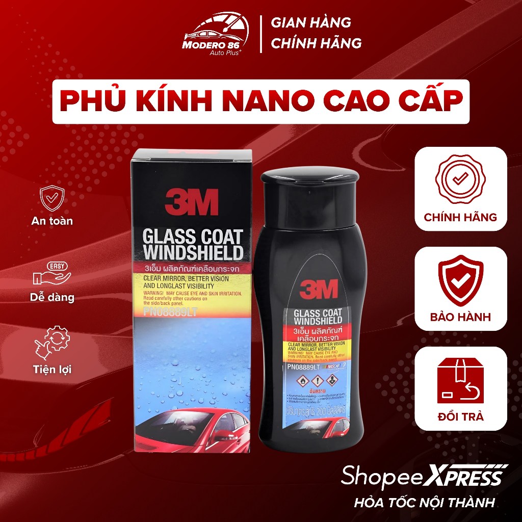 Chai phủ nano 3M Glass Coat Windshield chống bám nước 08889LT 200ml