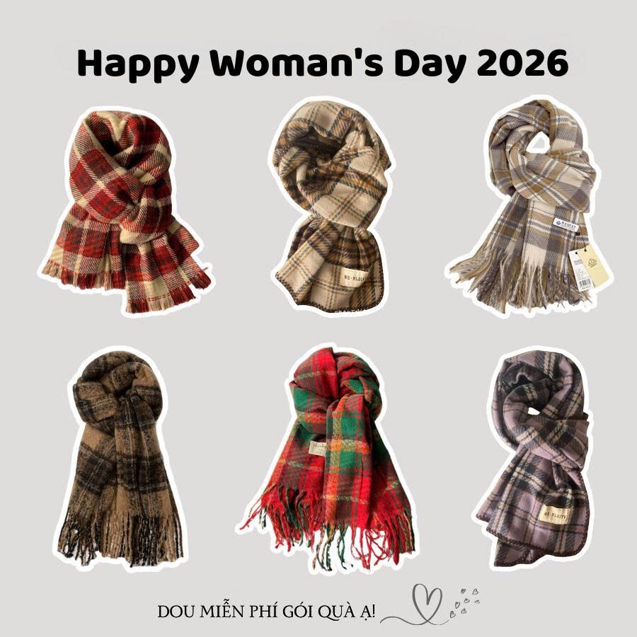 Khăn Len Unisex, Khăn Cashmere Dệt Kim Dày Ấm Tone Đỏ Giáng Sinh QUÀ TẶNG QUỐC TẾ PHỤ NỮ 8/3/2026 - Mã LN07