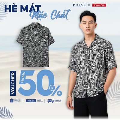 SALE HÈ Áo sơ mi nam POLYS chính hãng, Lụa Vân Chéo thoáng mát, không nhăn họa tiết SILVER GREY