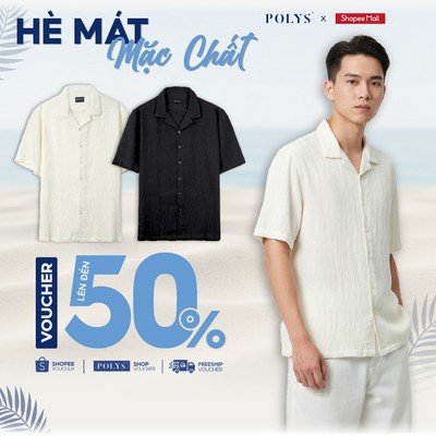 SALE HÈ Áo sơ mi nam POLYS Vải Linen Vân Gỗ Co Giãn 2 Chiều Thấm Hút Tốt Áo sơ mi tay ngắn WAVY WOOD