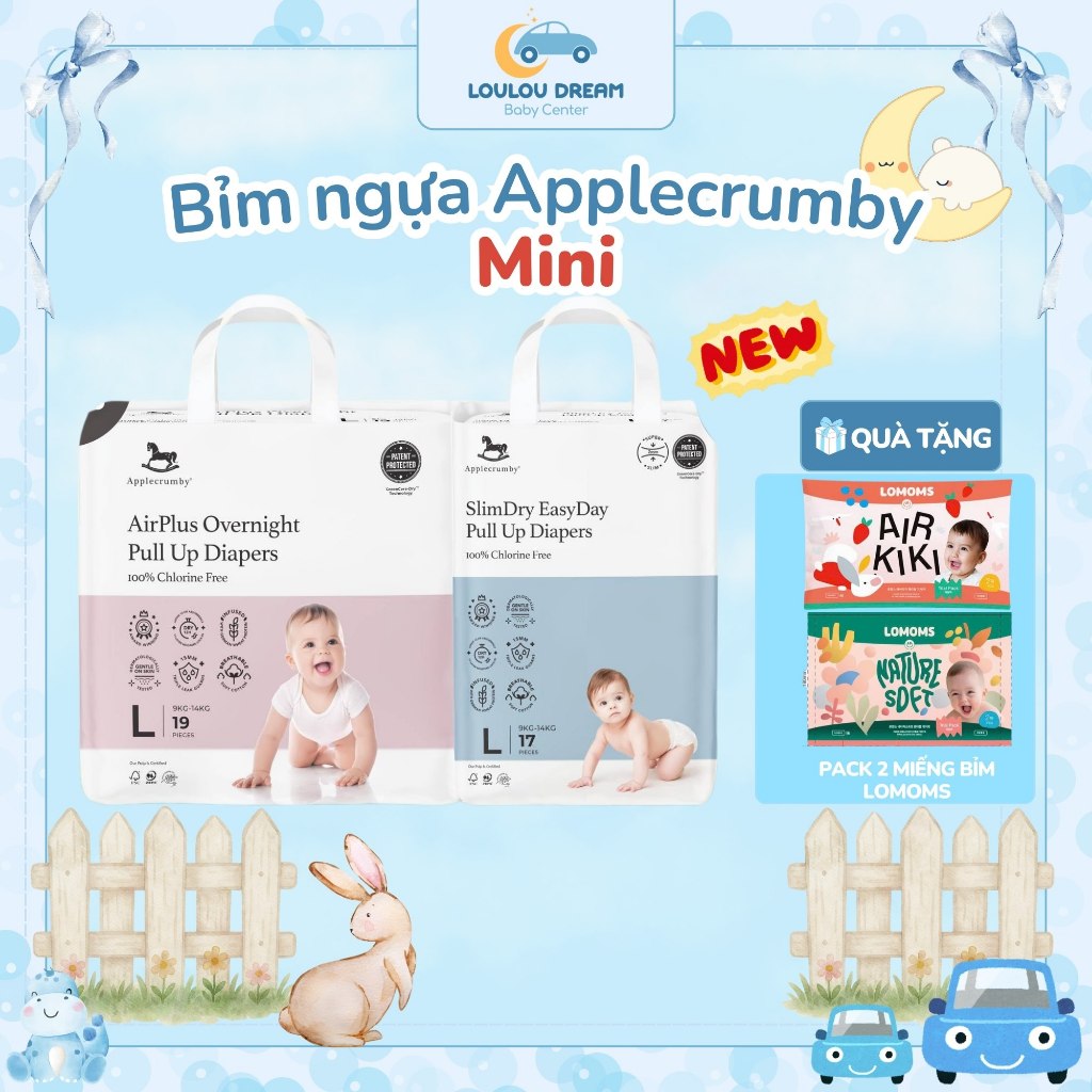 Combo 2 bịch bỉm Applecrumby mini Bỉm ĐÊM/NGÀY Airplus Overnight, Slim Easy Day