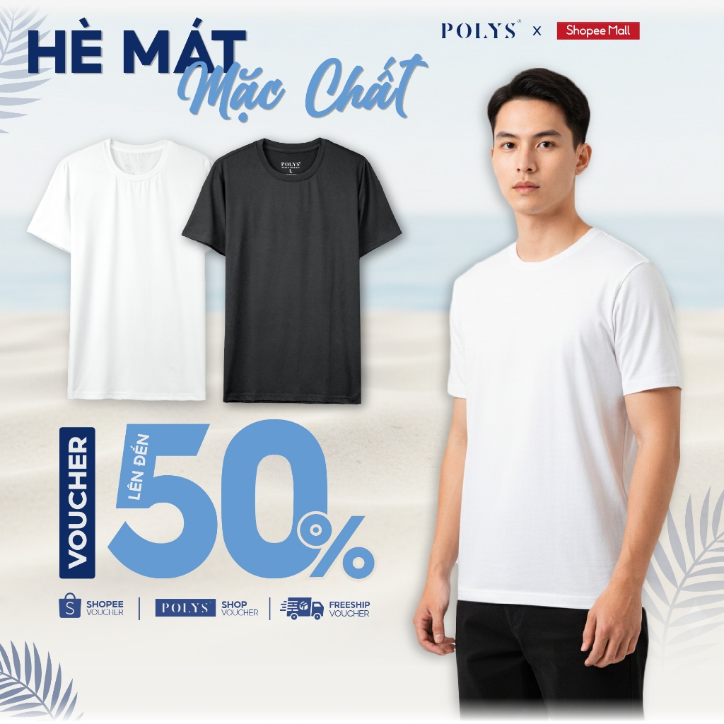 SALE HÈ Áo thun trắng đen POLYS, chất cotton 4 chiều siêu mát Áo thun trơn COOLMAX