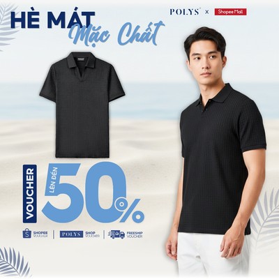 SALE HÈ Áo polo nam cổ V trẻ trung POLYS, Chất vải thun dệt nổi vân mềm mịn co giãn 4 chiều, Áo polo DYNAMIC