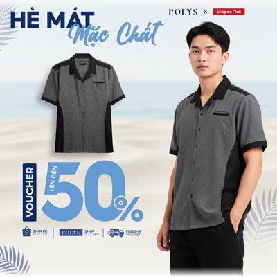 SALE HÈ Áo Sơ Mi Nam POLYS Vải Kate Silk Dày Dặn Co Giãn 2 Chiều Áo Sơ Mi Nam Tay Ngắn OTIS