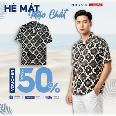 SALE HÈ Áo Sơ Mi Họa Tiết Ngắn Tay Nam POLYS, Lụa Mango Không Nhăn, Mềm Mịn Thấm Hút Tốt, Co Giãn 4 Chiều. ASHER Sh