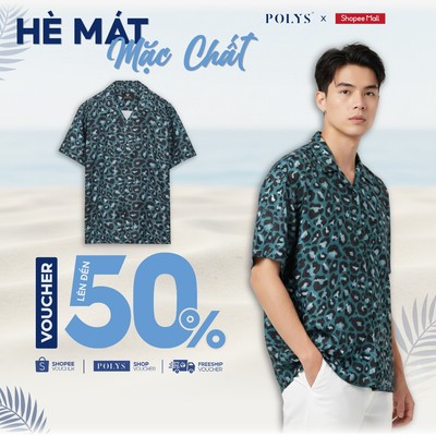 SALE HÈ Áo sơ mi nam POLYS chính hãng, Lụa Vân Chéo thoáng mát, không nhăn. Áo sơ mi họa tiết LEON