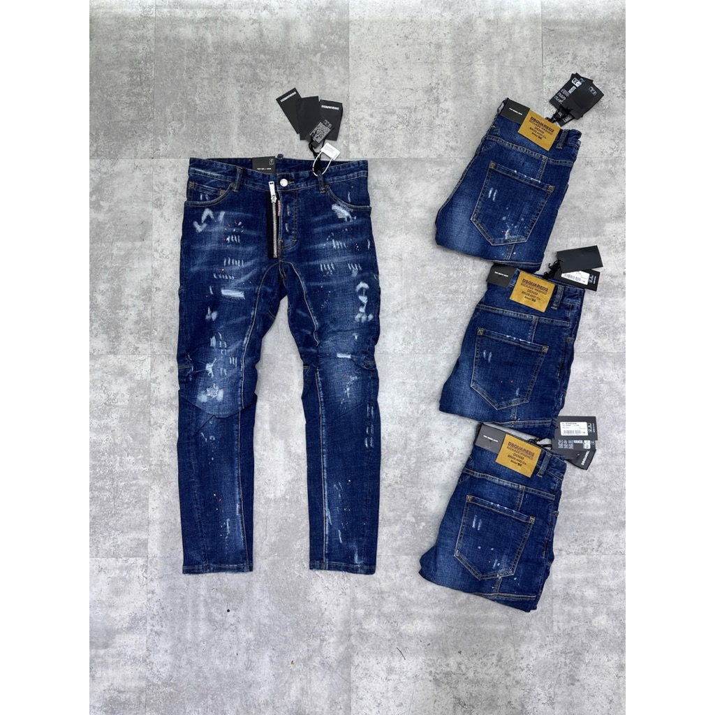 Quần Jean Nam Mã D2-A1 Bản Biker Khoá Lệch Rách Vảy Sơn From Ống Côn DSQ Thể Thao Cao Cấp