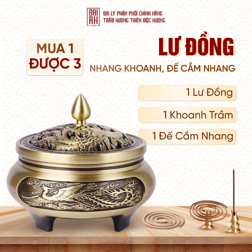 Lư đồng xông trầm hương Thiên Mộc Hương - Đồng đúc nguyên khối cao cấp nhiều mẫu