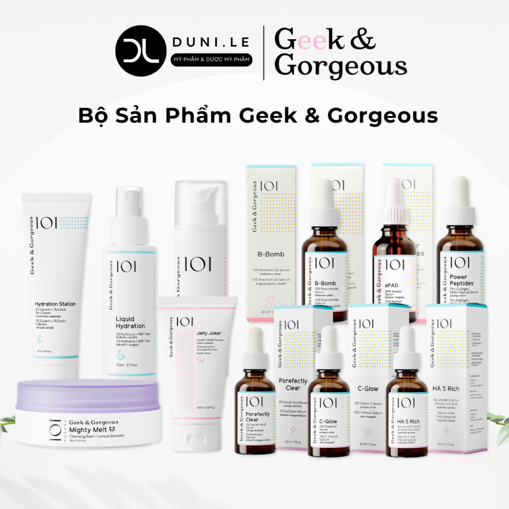 [Geek & Gorgeous] Bộ Serum Chăm Sóc Da, Cấp Ẩm, Phục Hồi & Làm Sáng Da, Cải Thiện Lão Hoá | Duni Le Cosmetics