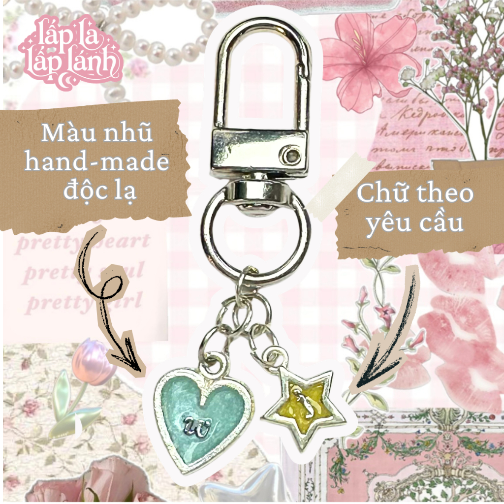 Móc khóa tên theo yêu cầu STELLA tim sao custom keychain móc cặp túi nhỏ cute quà tặng ny bạn độc lạ
