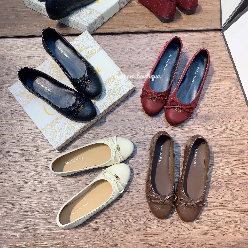 [Thảo Em - BB992] Giày bệt búp bê nữ đế mềm da trám, mũi tròn đính nơ xinh [QCCC]