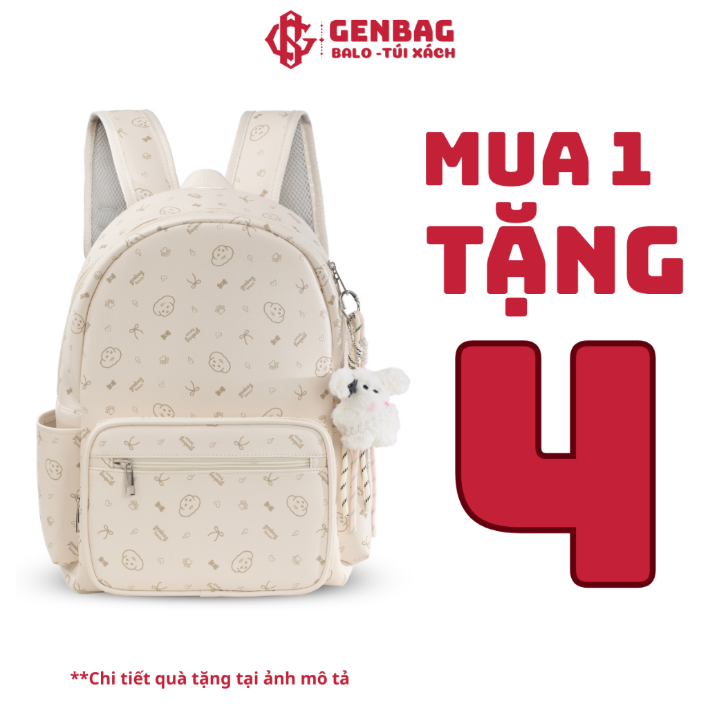 Balo da PUPPY họa tiết cute, balo da đi học đi chơi GENBAG size 39 vừa laptop 14,5 inch BL06