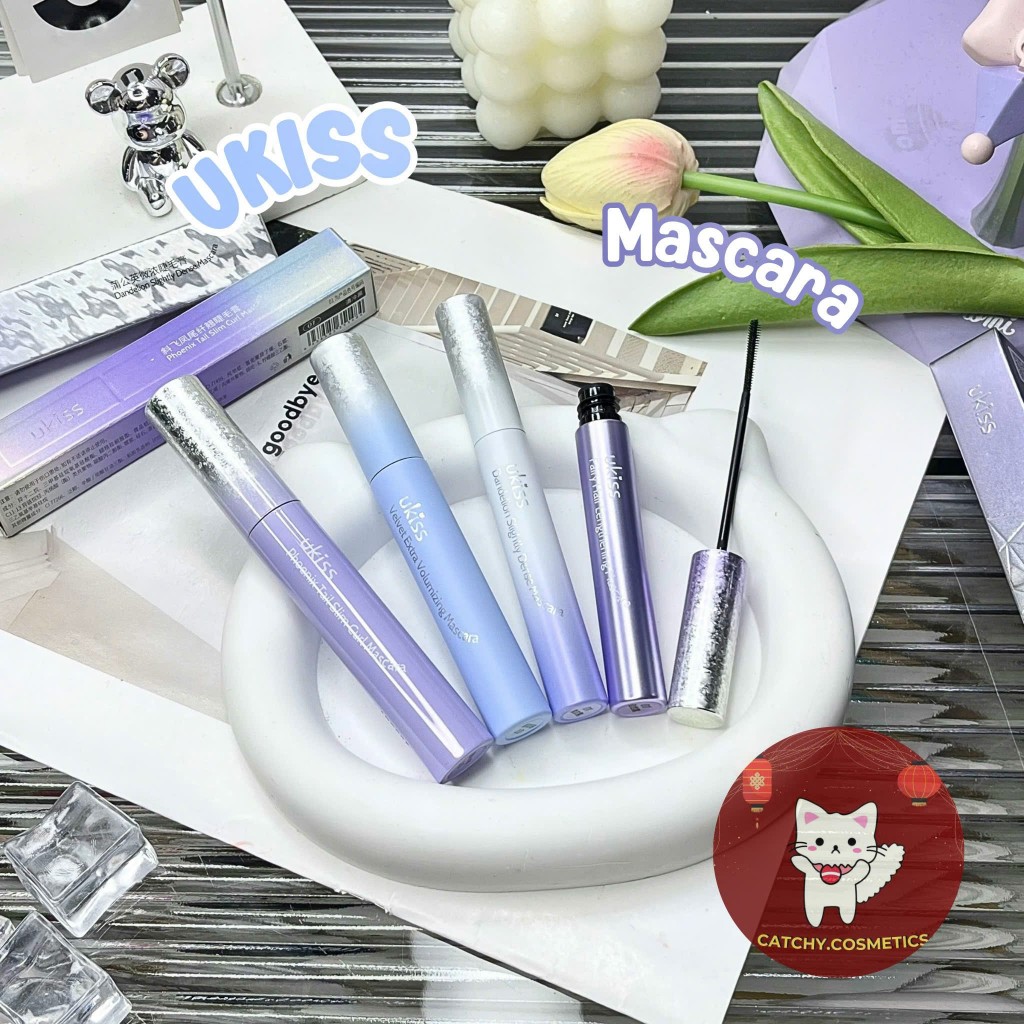 [UKISS] Mascara/Chuốt Mi Ukiss Vỏ Gợn Sóng Hologram Loại 4 Đầu Chải, Kháng Nước, Hỗ Trợ Làm Dài Mi, 