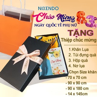Combo Khăn Lụa Và Hộp Đựng Quà + Túi Đựng khăn lụa quàng cổ vuông chữ nhật dài CB1