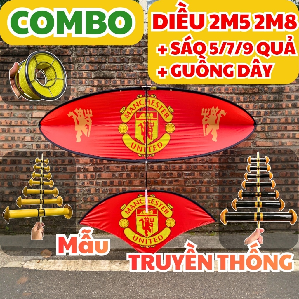 Combo diều 2m5 2m8 mẫu TRUYỀN THỐNG - Sáo 5/7/9 quả + Dây