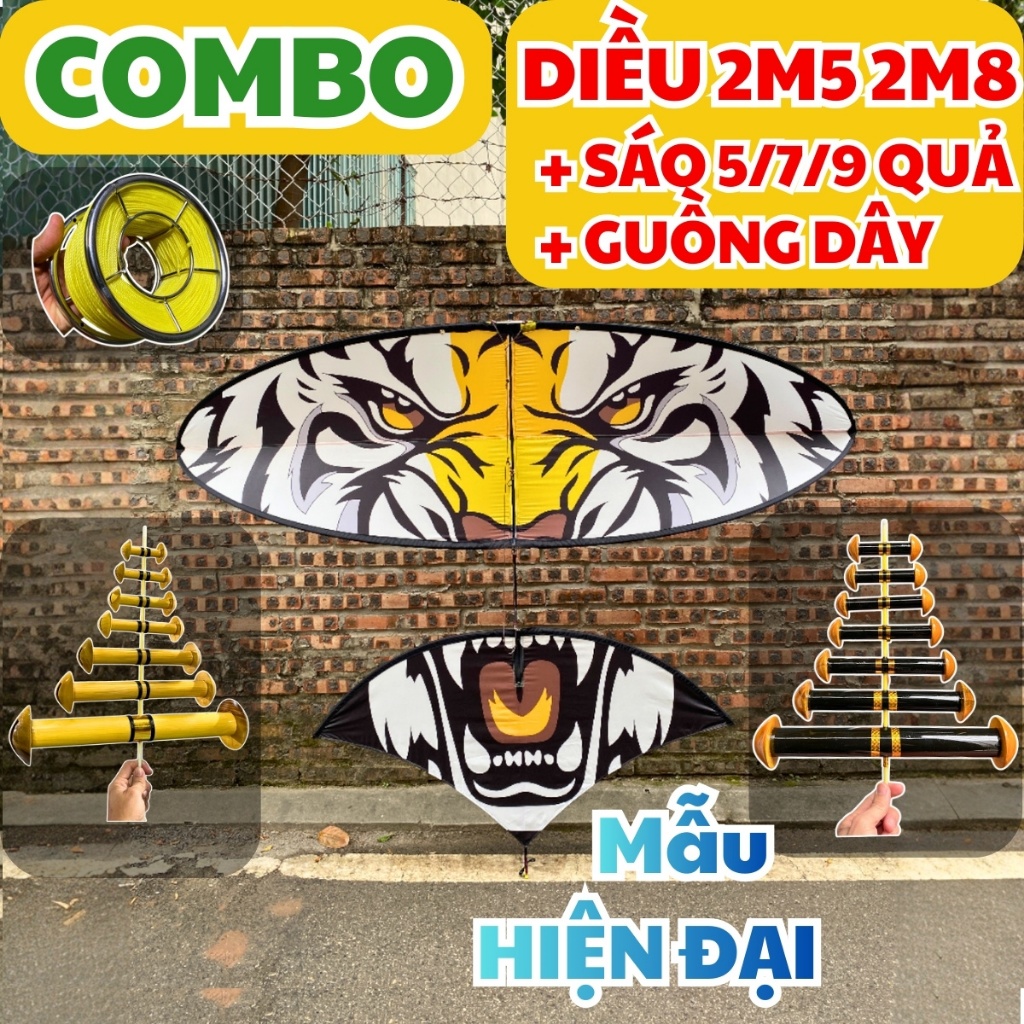 Combo diều 2m5 2m8 mẫu HIỆN ĐẠI - Sáo 5/7/9 quả + Dây