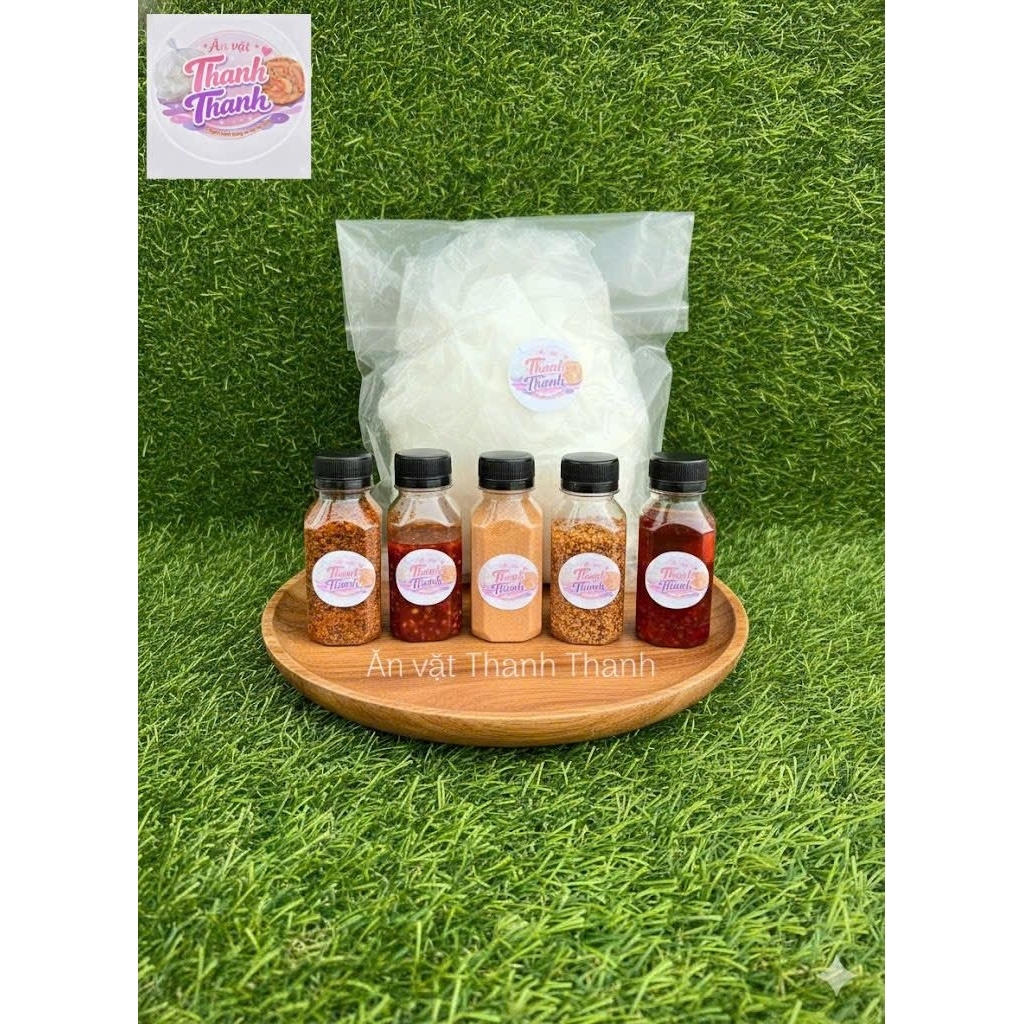 Combo 500g bánh tráng rìa phơi sương + 100g muối sặc + 100g sảo tế + 100g tỏi phi + 100g muối bò + 1