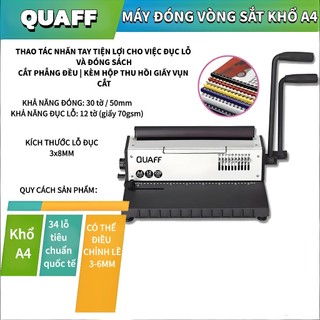 QUAFF-BÁNCHẠY-KHỔ A4  MÁY ĐÓNG VÒNG SẮT BẰNG TAY Đục lỗ và đóng sách, điều chỉnh lề3-6mm CÓ SẴN HÀNG