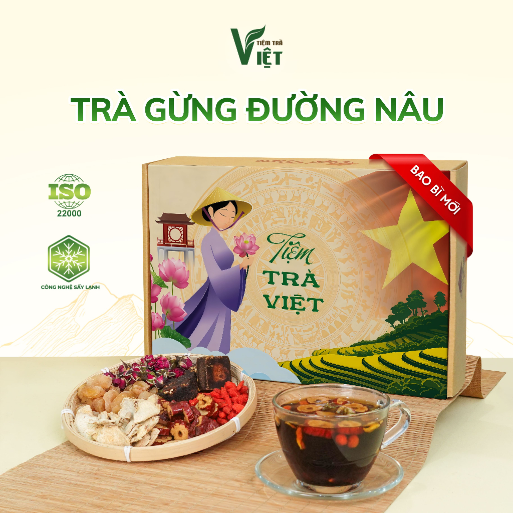 [30 gói] Trà Gừng Đường Nâu 6 Vị - Điều Hòa Kinh Nguyệt, Giảm Đau Bụng Kinh - Tiệm Trà Việt