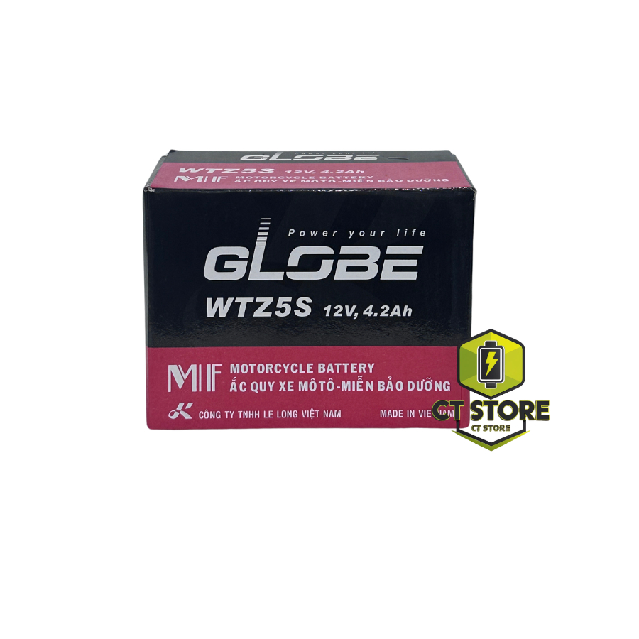 Bình ắc quy xe máy Globe WTZ5S Chính hãng dùng cho xe máy Ex, Hayate, AirBlade cũ, Sirius Fi