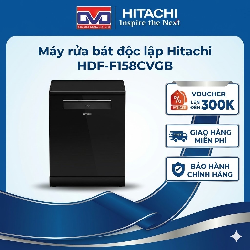 Máy rửa chén độc lập HITACHI Rửa nhanh 58 - 1800W - HDF-F158CVGB - Hàng chính hãng