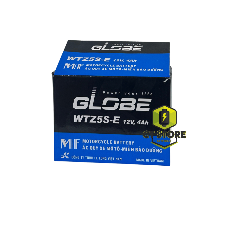 Bình ắc quy xe máy Globe WTZ5S-E Chính hãng dùng cho xe máy Ex, Hayate, AirBlade cũ, Sirius Fi
