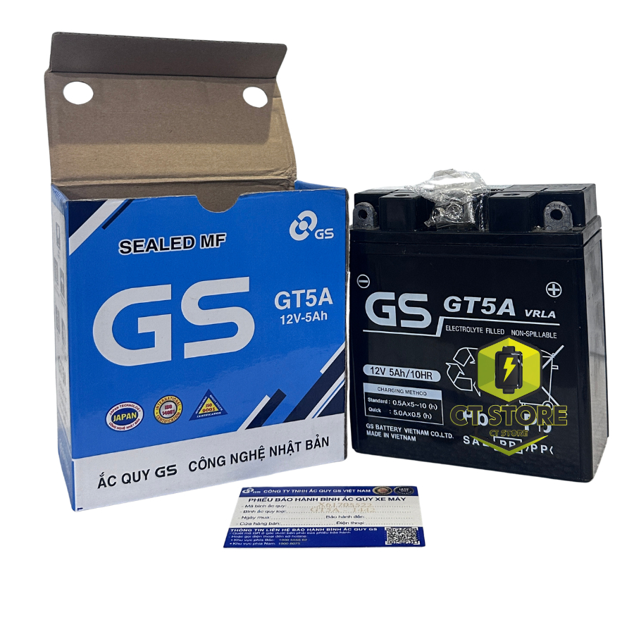 Bình ắc quy xe máy GS GT5A Chính hãng dùng cho xe máy Dream, Jupiter cũ, Taurus, Sirius cơ