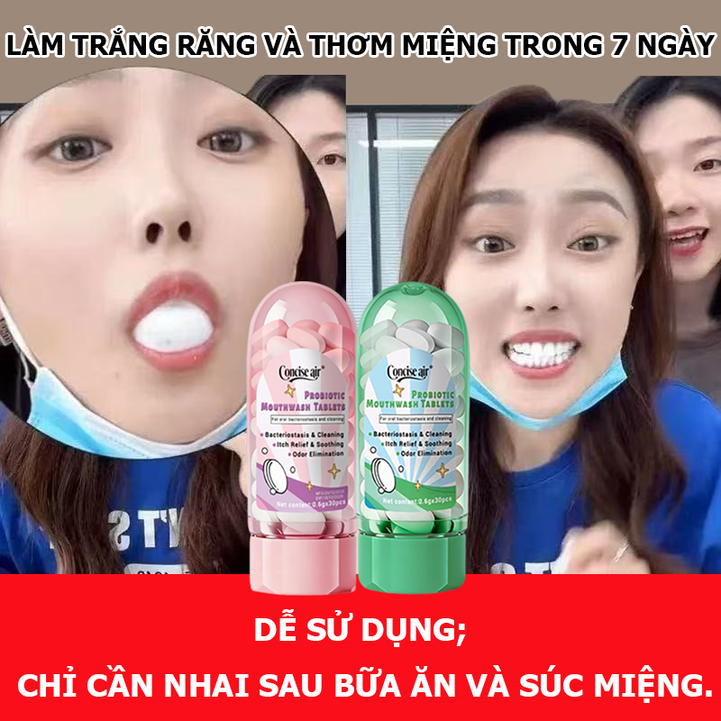 Viên kem đánh răng tiện dụng để súc miệng và đánh răng, giúp hơi thở thơm mát tức thì. 30 viên/gói.