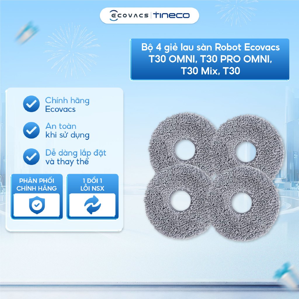 Bộ 4 giẻ lau sàn Robot Ecovacs T30 OMNI, T30 PRO OMNI, T30 Mix, T30 Combo DCC020042