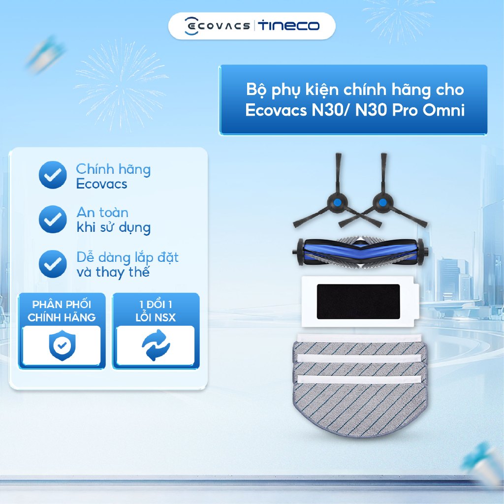 Bộ phụ kiện chính hãng cho Ecovacs N30/ N30 Pro Omni DKT080167 | Chổi cạnh | Chổi chính | Bộ lọc