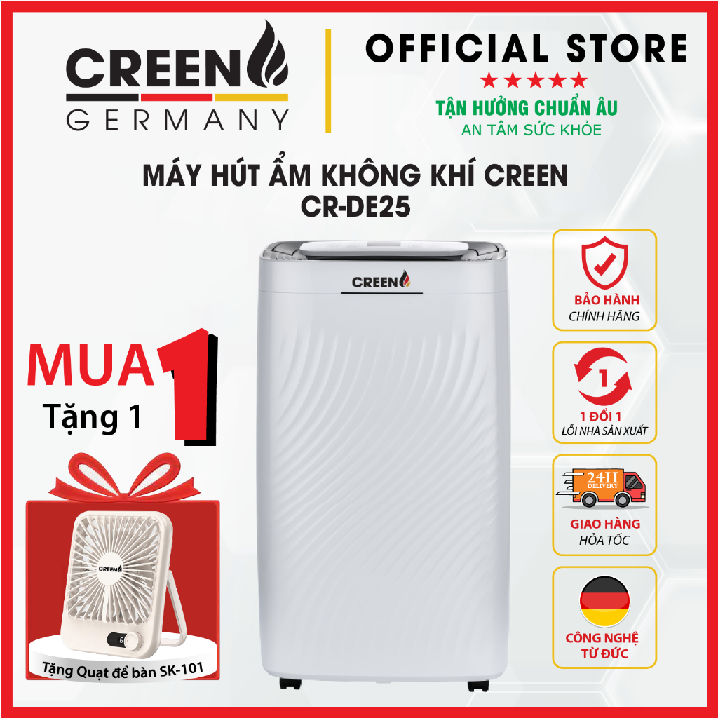 [Giảm 12% SPayLater] Máy hút ẩm không khí CREEN CR-DE 25 Lít , 30 Lít - Bảo hành 12 tháng