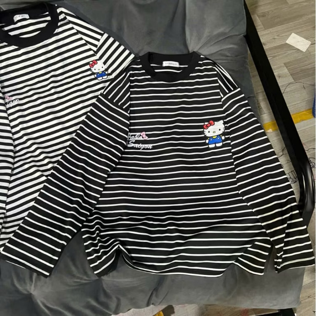Áo thun dài tay kẻ sọc mỏng mát chất poly co dãn - kitty habo
