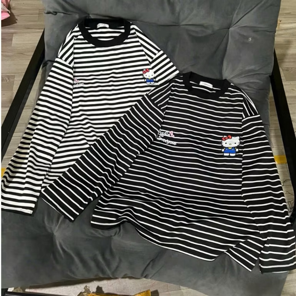 Áo thun dài tay kẻ sọc in hình kitty habo