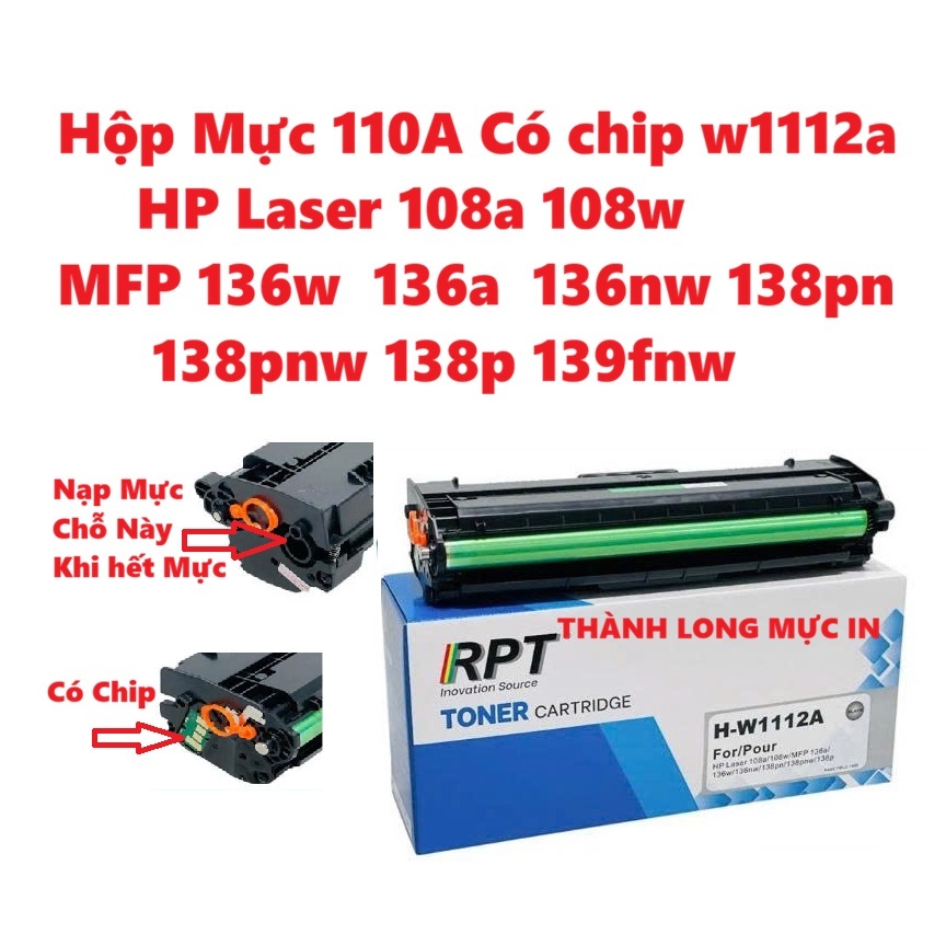 Hộp mực 110A W1112A cho máy in HP 108a 108w MFP136a 136w 136nw  138fnw có chip