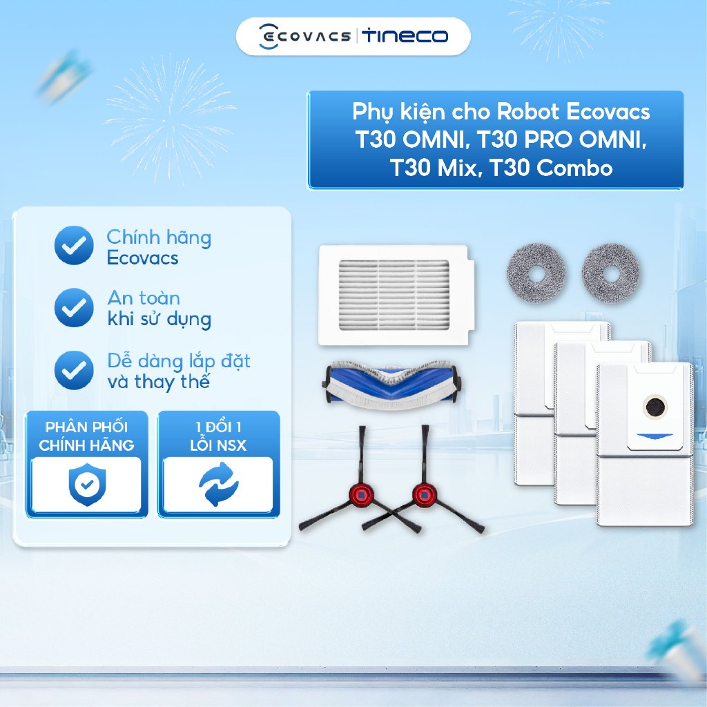 Phụ kiện cho Robot Ecovacs T30 OMNI, T30 PRO OMNI, T30 Mix, T30 Combo - Chính hãng