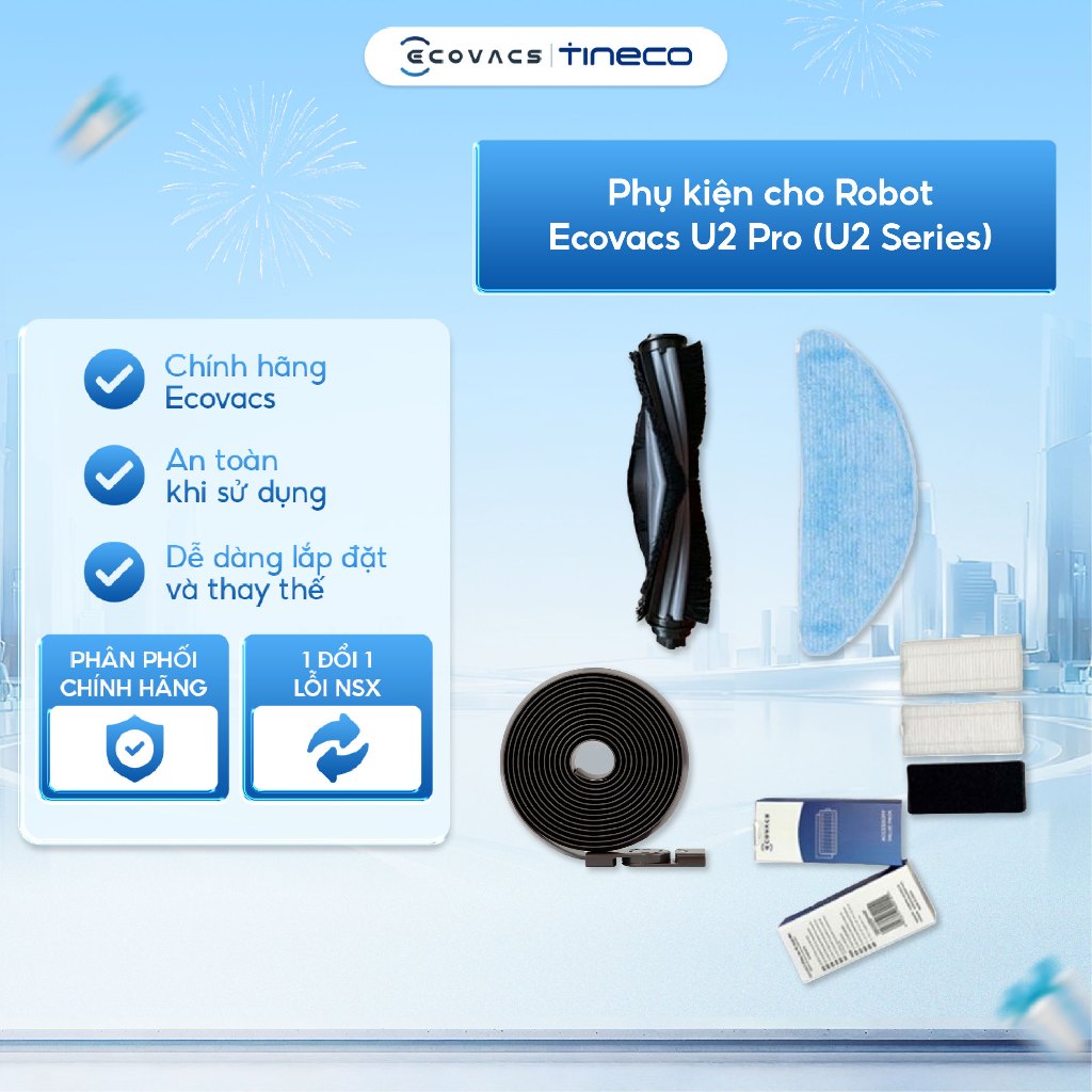 Phụ kiện cho Robot Ecovacs U2 Pro (U2 Series) | Chổi chính Ecovacs U2 | Giẻ lau Ecovacs U2 | Băng dí